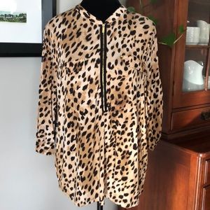 Calvin Klein Animal Print Pullover Top, Half-Zip, 3/4 option sleeve, so soft!